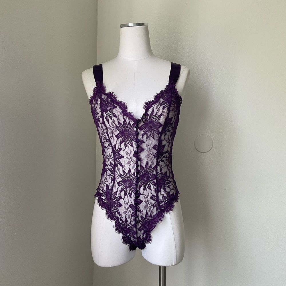 Vintage 90s Gold Label Victoria's Secret Sheer Sunflower Lace Lingerie Teddy